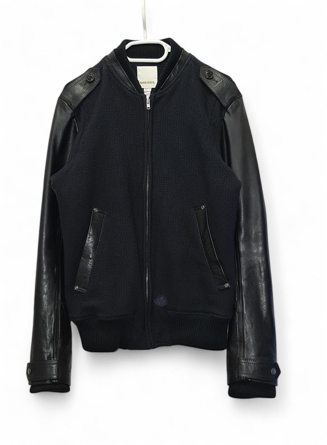 Diesel – Biker-Bomberjacke aus Leder mit Strickmuster