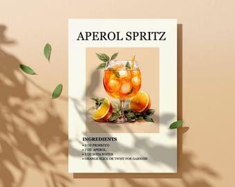 Aperol Printable Wall Art, Aperol Cocktail Print, Aperol Decor, Bar Cart Art, Retro Aperol Print, Alcohol Printable