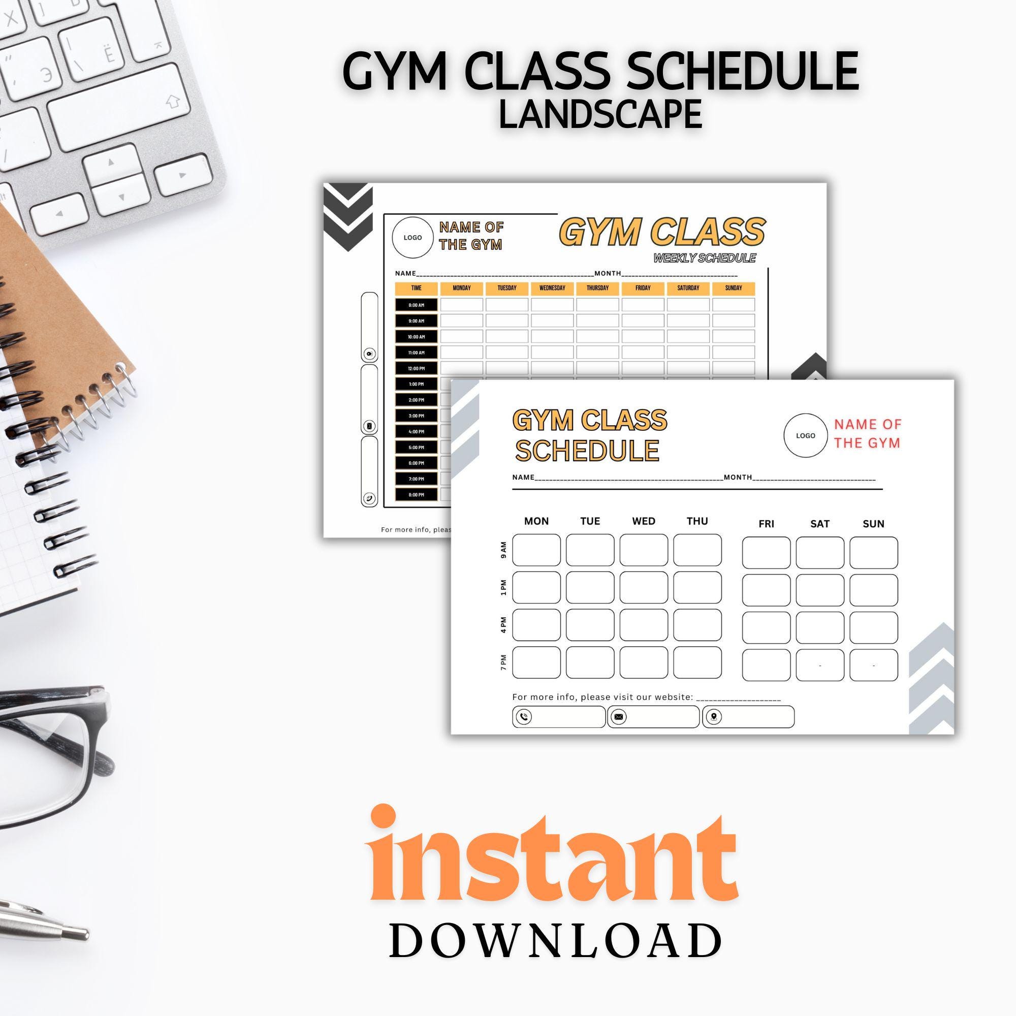Editable Gym Class Schedule Template 4 Sizes 2 Designs Each
