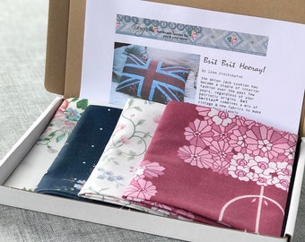 Vintage Fabric Union Jack Kit - British Flag Cushion Kit - UK Flag Pillow - Anglophile Gift - Patchwork Cushion Kit - Royalist Gift - King