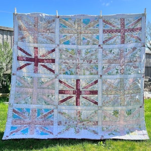 Union Jack Patchwork Quilt Kit Vintage Fabric Craft Kit British Flag Quilt DIY King Charles Quilt Quilt Lover's Gift Idea image 2