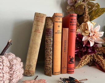 Vintage Book Stack - Fall Styling Prop - Autumn Decor - Instant Mini Library - Decorative Book Stack - Photo Styling Prop - Orange Books