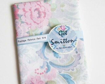 Elegant Blue, Grey, Sage Green & Pink Floral Scroll English Vintage Fabric Fat Quarter