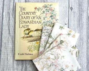 Book and Fabric Gift Set - Mothers Day Gift - Book Bundle - Gift Idea - Country Diary Edwardian Lady - Vintage Fabric - Fat Quarter Bundle