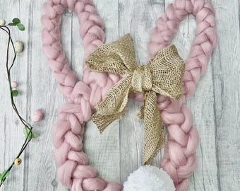 Mega Chunky Yarn Easter Bunny Wreath Kit With Bow & Pompom Tail, DIY Rabbit Wreath, Handmade Easter Decor, Craft Therapy with Video