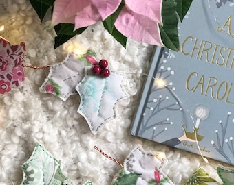 Tutorial de guirlanda de Natal, PDF digital, projeto de artesanato festivo, decoração de Natal DIY, bandeirinhas de folhas, altar de Natal, folhas de azevinho e hera