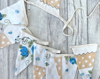 Vintage Floral Linen Bunting | Cottagecore Party Decor | English Garden Summer Fete Bunting | Wedding Venue Vintage Decor | 3m Handmade