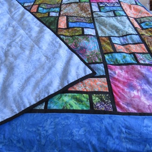 Stained Glass Batik Large Quilt Pattern Digital Easier Method of Adding Black Sashing 64 by 73 Full Instructions for Quilt as you go image 5