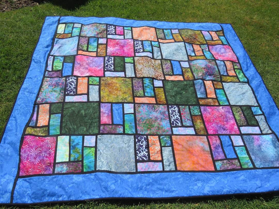Stained Glass Batik Large Quilt Pattern Digital Easier Method of Adding