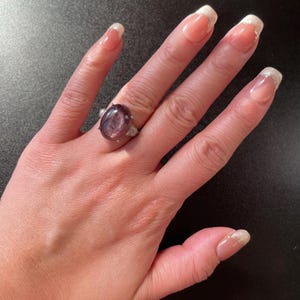 Handmade Lepidolite Ring: Vintage Bronze Silver, Zircon Accent