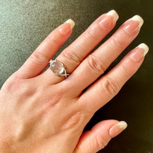 Phantom Quartz Crystal Ring: Adjustable Silver Plated Bronze Band