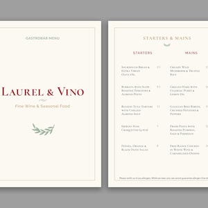 Gastrobar Menü Vorlage - A4 Bifold Bearbeitbares InDesign Layout, Modernes Restaurant Speise & Getränkekarte, Weinkarte, druckbare PDF
