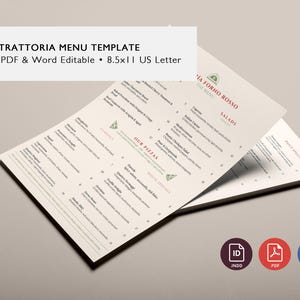 Plantilla de Menú para Pizzería | Menú Italiano Editable en InDesign | Formato US Letter Imprimible | Diseño Profesional y Modular