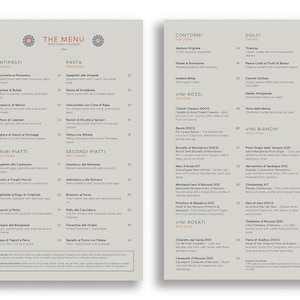 Plantilla de Menú para Trattoria Italiana | InDesign Editable | Diseño Elegante