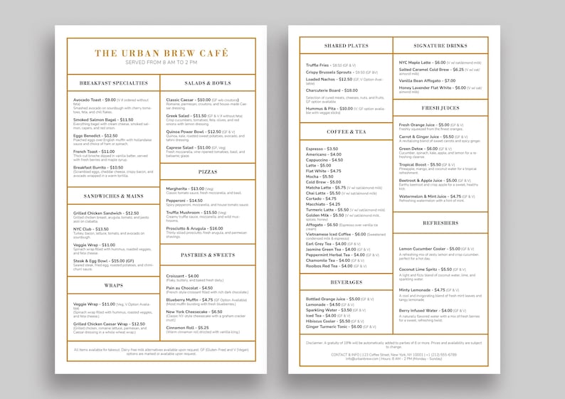 Menu Card In Indesign Coffee Shop Menu Template – Indesign Legal Size 8.5x14 – Modern Café ...