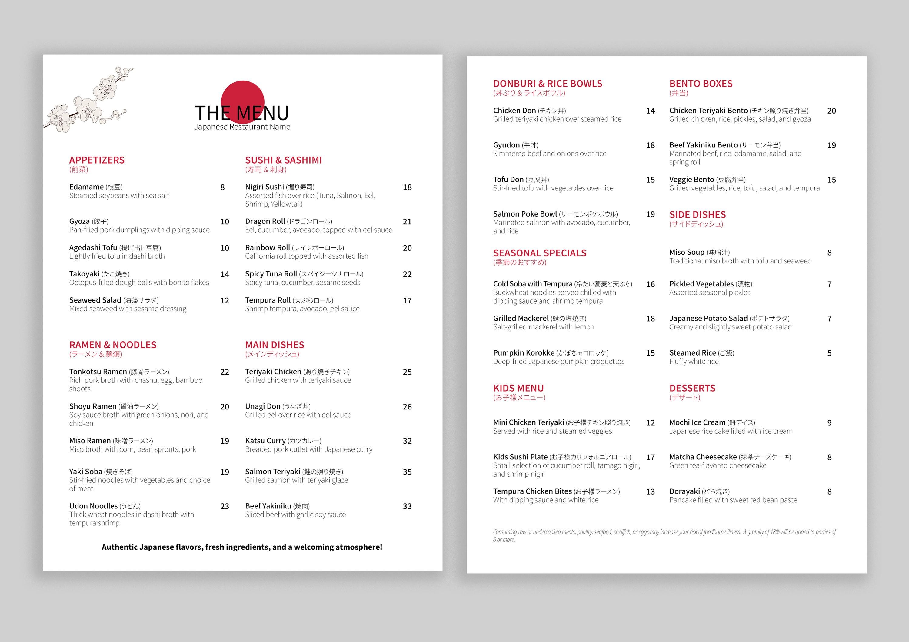 Japanese Restaurant Menu Template: Elegant Indesign Layout