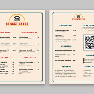 Menú Food Truck Editable – Plantilla InDesign de Comida Callejera – Menú Doble Cara y Cartel para Camión Comida Rápida