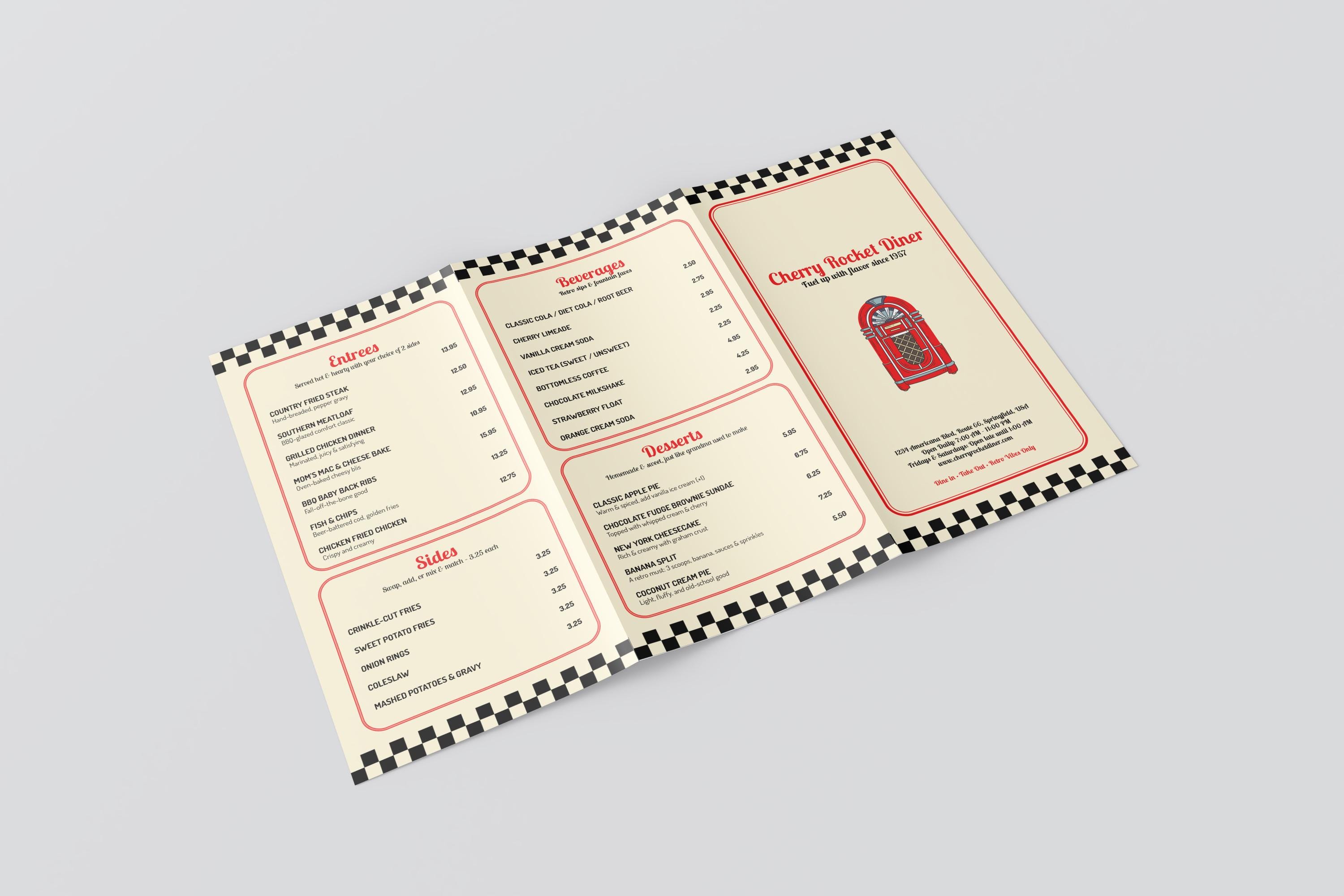 Retro Diner Menu Template | 17x11 Trifold | Editable Indesign +