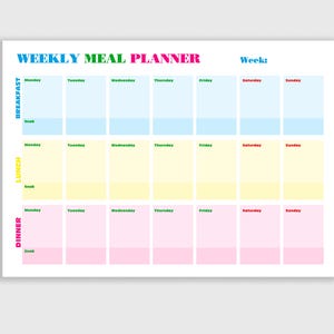 Planificador Semanal de Comidas para Imprimir - Plantilla Editable en PDF, Diseño Minimalista, A3 y Carta, Seguimiento de Menús