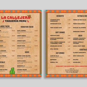 Plantilla de Menú Mexicano – InDesign Modular, Arte Azteca, Tamaño Legal & Carta, Lista para Imprimir