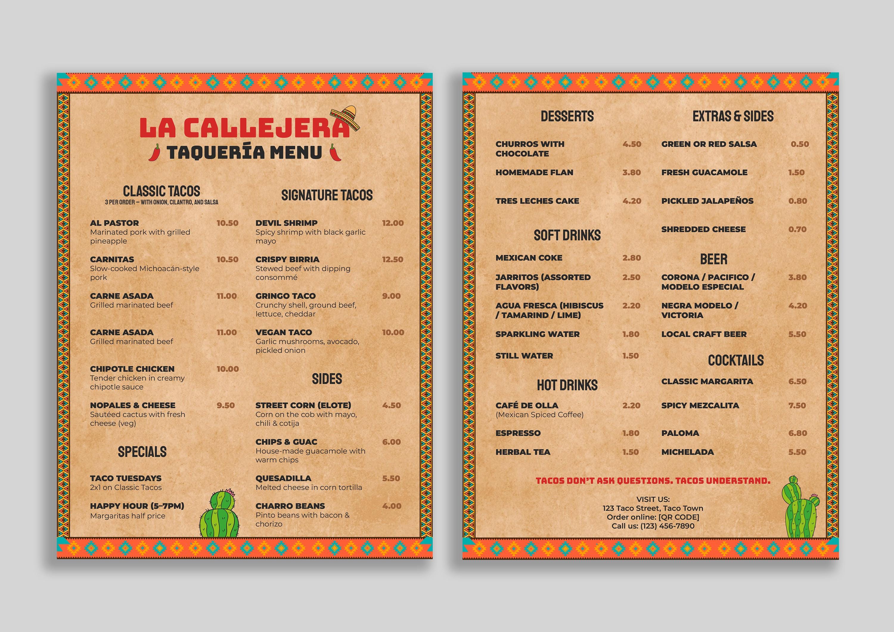 Aztec Taqueria Menu Template – Editable Indesign, PDF & Word - Etsy