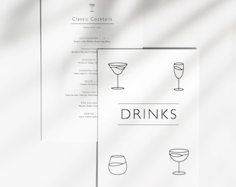 Elegante Cocktail-Menü-Vorlage: Druckbare 4x6-Zoll-Bar-Getränkeliste (Canva bearbeitbar)