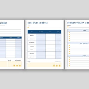 Pack de Plantillas de Estudio – Planner Diario, Calendario de Exámenes y Hoja Resumen | PDF Imprimible + Editable A4 y Carta