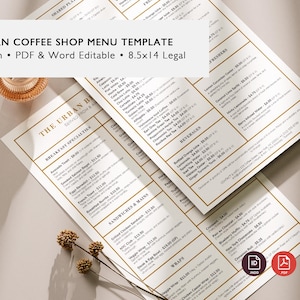 Modelo de cardápio para cafeteria – Formato Ofício (8,5 x 14 polegadas) – Layout moderno para cardápio de café e restaurante em PDF