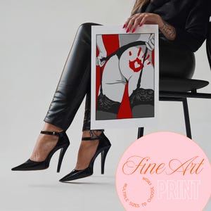 Smack | Drop-Shipped Fine Art Poster | Bookish Sexy Pop Art Lingerie Print, Red White Black Wall Decor, Provocative Handprint,  Bold Artwork