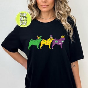 Mardi Gras Pug Beads Festival Jester Hat T-Shirt, Mardi Gras Carnival 2025 Tee Shirt, Mardi Gras Party Shirt,  Mardi Gras For Women   -TC024
