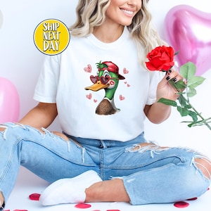 Valentinstag Entenliebhaber Jagd T-Shirt, Tierliebhaber TShirt, Valentinstag Geschenk, Floral Enten Shirt, Geschenke für sie, niedliches Enten Tshirt-VD031