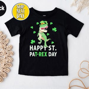 Happy St Pat T-Rex Saint Patrick&#39;s Day Dinosaur T-Shirt, Kids Shirts, Clover T-shirt, Happy St. Pat-Rex Day, St. Patrick&#39;s Day Boys -SPD017