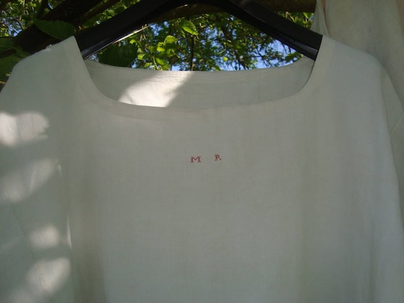 Antique smocks - pure linen initialled MR from ear