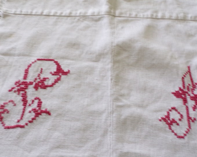 Vintage Redwork Lettering on White Linen and Hemp - Etsy