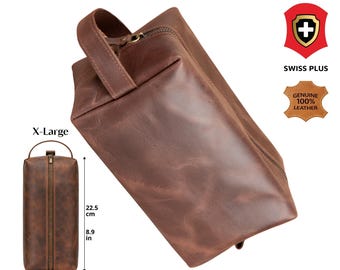 Personalisierte Leder-Kulturtasche | Dopp Kit für Herren & Damen | Handmade Reisezubehör | Zwei Größen