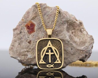 925 Sterling Silber Kreuz Ichthys Halskette – Alpha Omega Anhänger, Christlicher Schmuck, Geschenk für Männer & Frauen