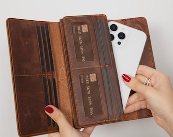 Damen Leder Geldbörse – 16 Kartenfächer, Ausweisfenster & Handyfach – Shadow Schwarz Clutch