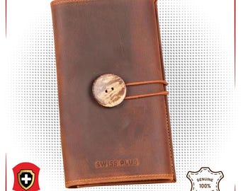 Handmade Leather Cable Organizer: Travel Tech Case with Wooden Button, Mother's Day Gift