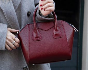 Genuine Leather Structured Satchel, Top Handle Crossbody Handbag, Elegant Everyday Style