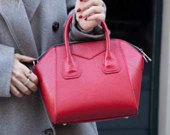 Personalized Genuine Leather Top Handle Bag, Structured Satchel Shoulder Purse, Compact Size