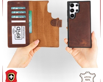 Samsung Galaxy S25 Series Abnehmbare Echtleder Wallet Hülle – Magic Premium 2-in-1 Schutz & Stil für dein Gerät, Ultra, Plus, Fe, S25