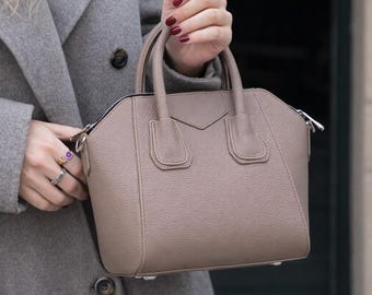 Personalized Genuine Leather Top Handle Satchel, Elegant Handbag for Women