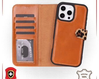 iPhone 15 Pro Max Leather Wallet Case: Magnetic Detachable Card Holder