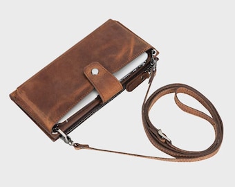 Personalized Leather Phone Wallet, Crossbody Card Holder for Women Gift