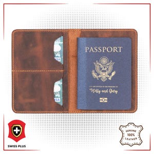 Porte‑passeport en cuir véritable, fait main pour voyager avec élégance.  2 emplacements cartes, poche sécurisée pour passeport,