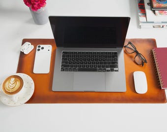Personalized Full Grain Leather Desk Mat, Double Layer Suede Backed Mouse Pad