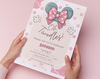 Minnie Mouse 2nd Birthday Invitation - Editable Oh Twodles Theme, Printable Invite