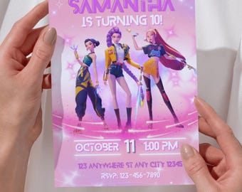 Kpop Demon Hunters Birthday Invitation Template | Editable Canva Template | Kpop Anime Invite | Digital Download | Printable Card for Kids