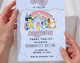Bluey Invitation, Editable Girl Birthday Template for Kids, Digital Bluey Invite, Customizable Bluey Birthday Invite Template