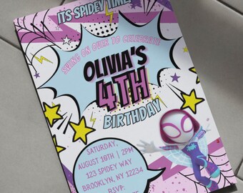 Spidey Gwen Birthday Invite, Editable Ghost Spider Theme, Cute Spider Girl Invitation